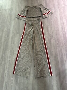 Hot Kiss Gray Wide-Leg Knit Pants with Side Stripes & Matching Crop Top